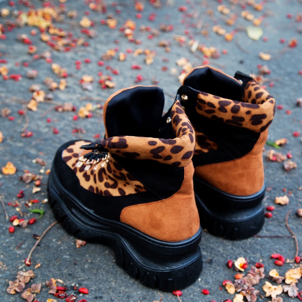 NEW🔥Leopard Lace Up Platform Heel Sneaker Booties - Picture 4 of 6